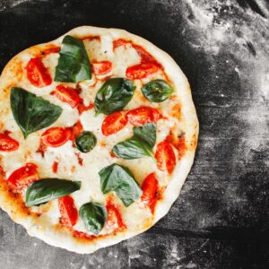 pizza on stone table